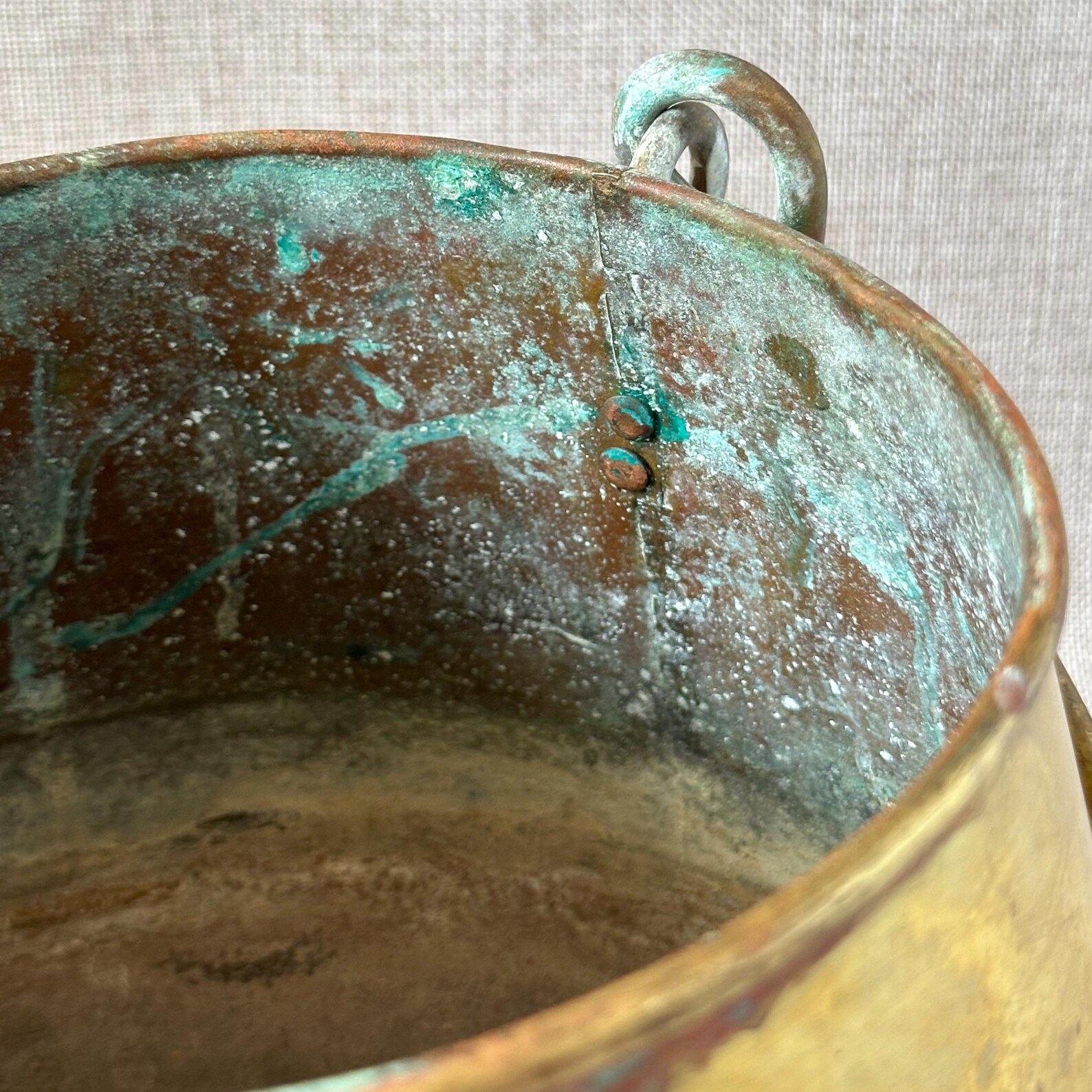 Antique Brass Cauldron With Handle, Collectible Aged Brass Bucket