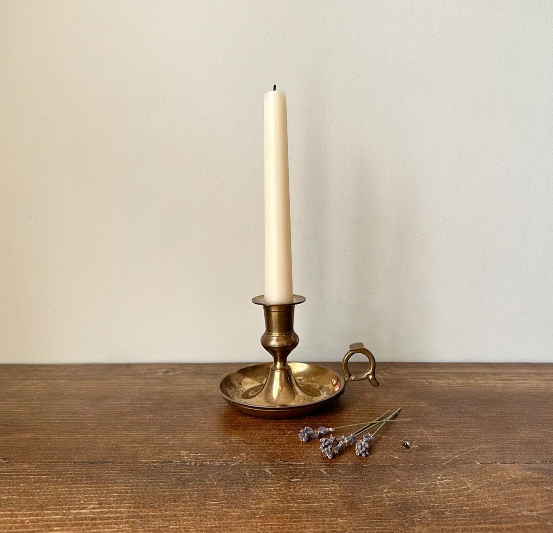 Brass Vintage Chamber Candlestick Holder With Finger Loop Etsy