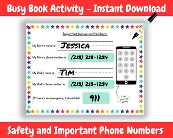 Important Phone Number Practice, Kindergarten Worksheet, Life Skills, Homeschool Learning, Learning Binder, Busy Book Activities, Quiet Book