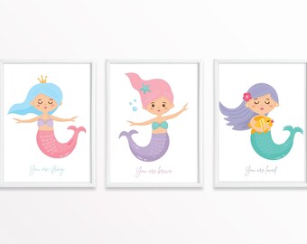 Mermaid print, Girl nursery decor, Mermaid Wall Art, Cute sweet art prints, Printable Mermaids, Nursery wall art, Mermaid Art, Mermaid Party