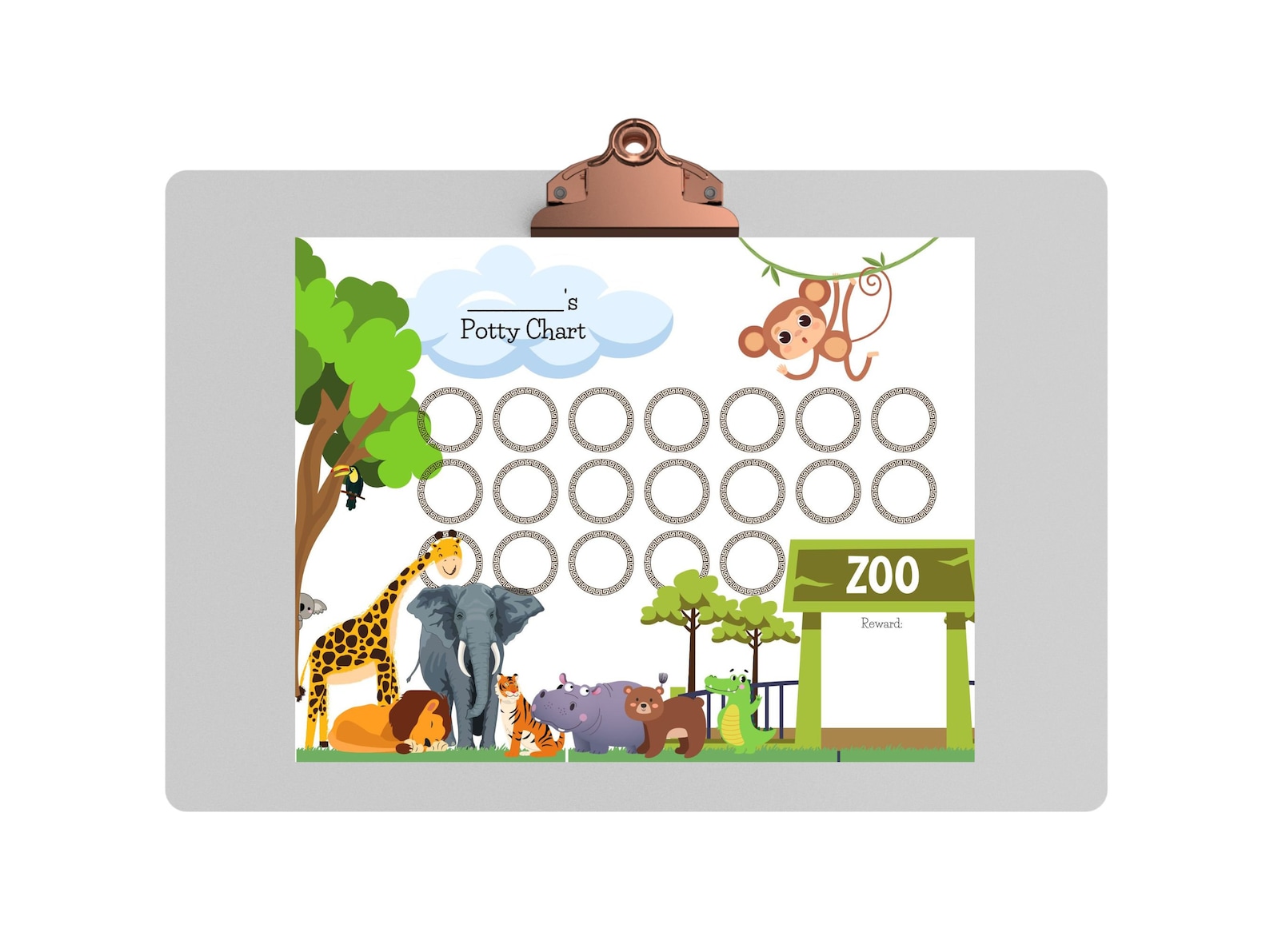 Zoo Potty Chart, Zoo Potty Training Chart, Zoo Potty Printable, Zoo