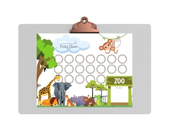 Tabla de ir al baño del zoológico, Tabla de entrenamiento para ir al baño del zoológico, Imprimible para ir al baño del zoológico, Tabla de recompensas del zoológico, Tabla de pegatinas del zoológico, Tabla de ir al baño para niños, Tabla de ir al baño para niñas