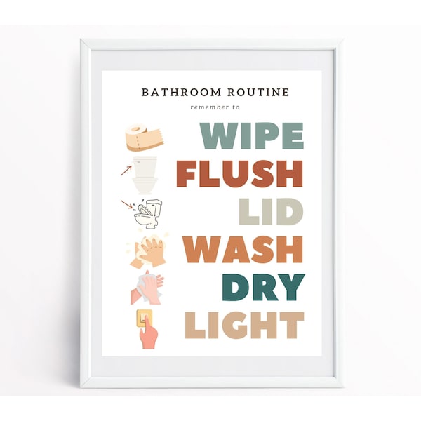 Bathroom Routine Visual, Bathroom Routine Printable, Bathroom Printable Kids, Bathroom Printable Signs, Kids Bathroom Print, Preschool Sign