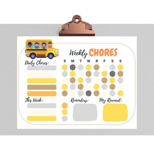 School Bus Chore Chart, Chore Chart for Kids, Kids Chores, Kids Chore Chart, Responsibility Chart, Chore Chart Printable, Sticker Chart, PDF