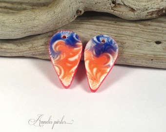 Handmade polymer clay charms, earring component pair, handformed, handpainted, jewelry supplies, Artisan, SRA