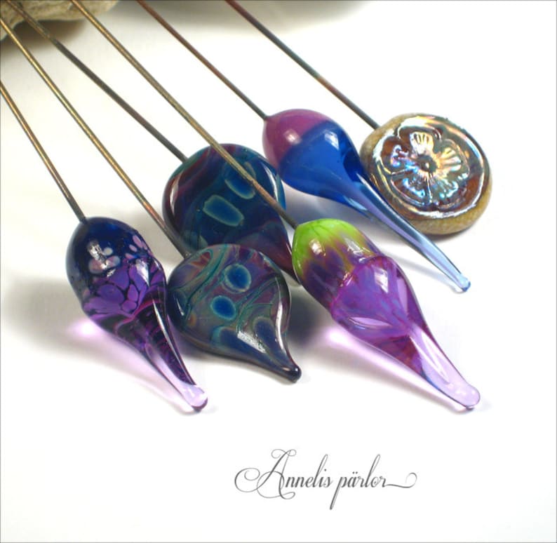glass charms jewelry supplies set of orphans multi SRA Artisan Handmade lampwork headpins silver glass glass beads