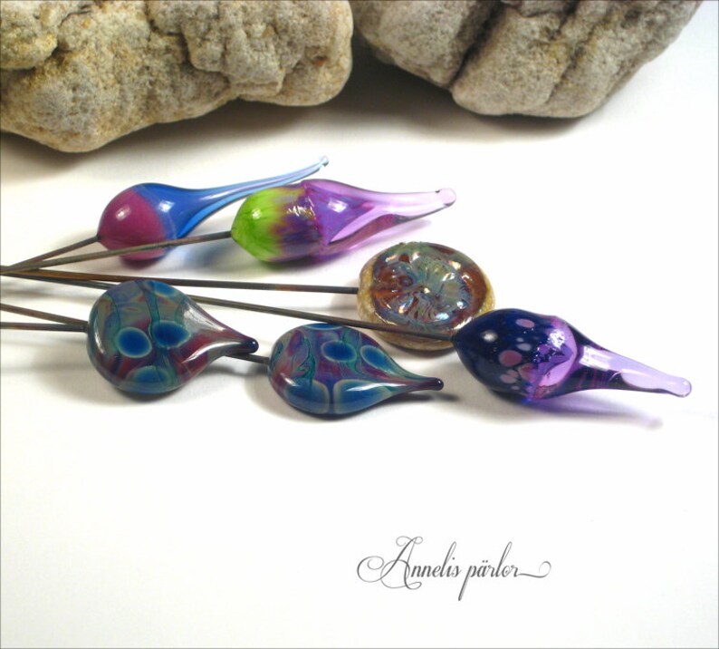glass charms jewelry supplies set of orphans multi SRA Artisan Handmade lampwork headpins silver glass glass beads