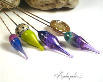 Handmade lampwork headpins, set of orphans, unique headpins, glass beads, glass charms, silver glass, multi,  jewelry supplies, SRA, Artisan