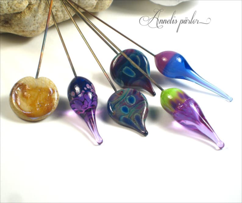 glass charms jewelry supplies set of orphans multi SRA Artisan Handmade lampwork headpins silver glass glass beads