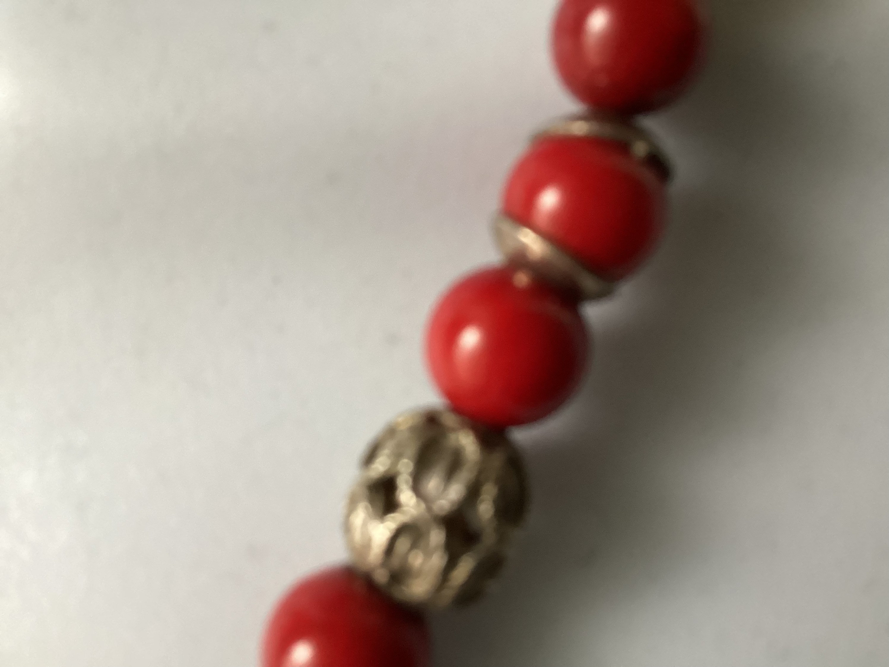 Long Collier Vintage En Perles De Corail Ou Bambou Corail - 86 Cm, Occasion
