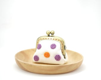 Tiny Kisslock Purse - Lavender/Orange Dots
