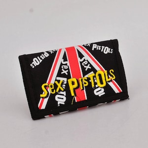 Cartera vintage de Sex Pistols Y2K unisex, pequeña cartera para identificación, monedero, billetera plegable de nailon retro, estilo rock gótico, metal negro