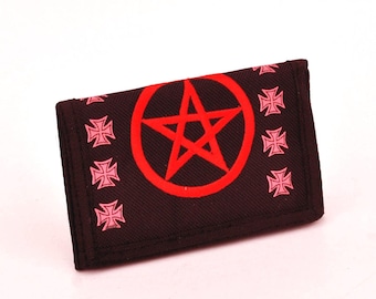 Cartera gótica vintage con gráficos / Cartera plegable de tela negra / Accesorio de estilo alternativo / Cartera retro para uso diario