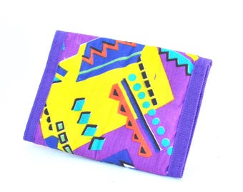 Vintage 90s Geometric Wallet • Colorful Retro Nylon Wallet • Abstract Pattern Wallet • Small Fold Wallet • Unisex