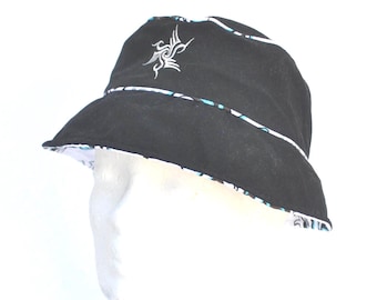 Reversible Tribal Print Bucket Hat – Black and White Streetwear Hat – Y2K Graphic Boonie Cap