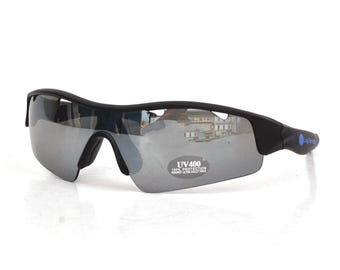 Vintage Black Sport Sunglasses UV400 Protection | Wraparound Shield Sunglasses | Retro 90s Style Unisex Outdoor Eyewear