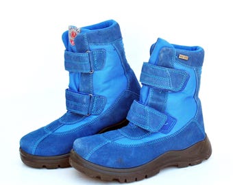 Vintage Blue Winter Boots | Suede & Textile Outdoor Boots | Snow Boots | Utility Gorpcore Footwear | size eu 39 us 8 uk 6
