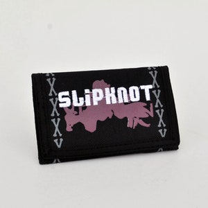 Cartera vintage Slipknot Y2K unisex, pequeña, con cadena de metal negra, estilo gótico, con bolsillo para rascar, plegable, de nailon retro.