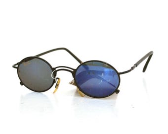 Vintage Round Blue Sunglasses. NOS JAPAN Blue Round Metal Sunglasses Cobalt Blue Lens Retro Goth  main image 2
