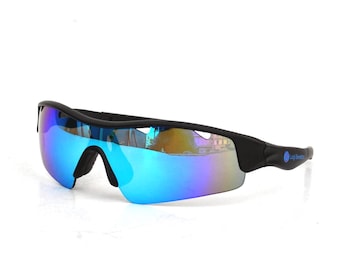 Gafas de sol deportivas vintage con lentes de espejo azul / Gafas de sol con protección Y2K / Gafas envolventes retro / Unisex