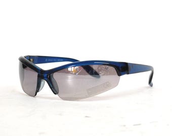 Vintage Style Wraparound Sunglasses – Sport Shield Sunglasses – Retro Blue Frame Sunglasses – Unisex Sunglasses