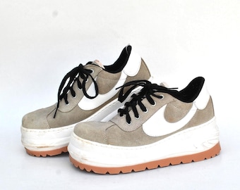 Chunky Platform Sneakers Beige & White – Vintage Style Thick Sole Shoes, Casual Streetwear Trainers size eu 39 uk 6 us 8