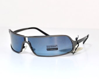 City Vision Wrap Sunglasses – Blue Tinted Sport Style – Vintage Y2K Shield Sunglasses – Unisex Eyewear