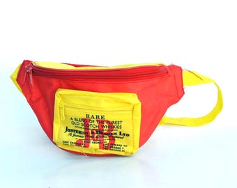 Vintage Red & Yellow Fanny Pack • 90s Color Block Waist Bag • Retro Nylon Bum Bag • Festival Belt Bag • Unisex
