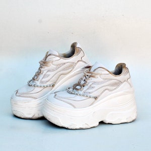 White platform shoes sneakers white chunky y2k goth rock vintage size eu 37 uk 4 us 6 womens shoes buffalo boots womens platforms