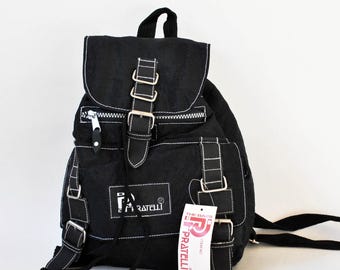 Vintage Pratelli svart canvas miniryggsäck obehandlad år 2000 ny med etiketter