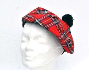 Retro Severson Tam Beret Wool Red Pom Hat Scotland Bagpipe Winter Prep Academia Vintage Scottish Knit Wool Beret Tam Pom Hat - Made in  main image 2