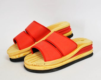 Red Foamy Platform Slippers Japanese 