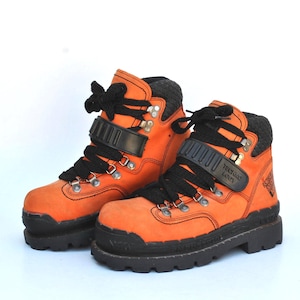 Vintage Orange Hiking Boots • Chunky Mountaineering Boots • 90s Gorpcore Footwear • Retro Outdoor Platforms • Unisex size eu 40 uk 7 us 9 image 1