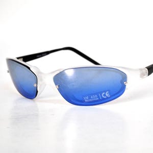Vintage Blue Lens Sport Sunglasses Clear Frame Wrap Style Y2K Shield Glasses
