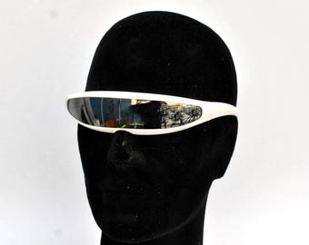 Gafas de sol futuristas vintage Y2K blancas / Lentes de espejo envolventes / Gafas retro cibernéticas de los años 2000