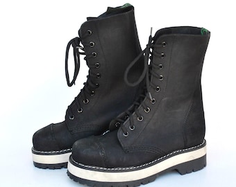 Black Lace Up Boots – Chunky Platform Sole Boots – Combat Style Ankle Boots – Unisex Everyday Footwear size eu 37 uk 6 us 4