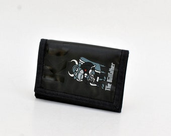 Kukuxumusu padrino cartera negra y2k unisex pequeño portatarjetas de identificación bolsillo rascador deporte Velcro cartera plegable retro nailon