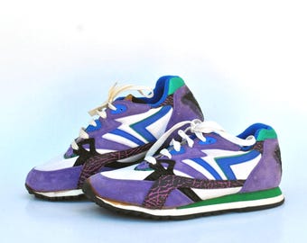 Vintage Colorblock Sneakers | Purple Retro Trainers | 90s Style Running Shoes | Suede & Mesh | Unisex Streetwear Shoes size 39 us 8 uk 6