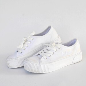 White Platform Sneakers – Minimalist Canvas Trainers – Chunky Sole Y2K Style womens  size eu 38 us 7 uk 5