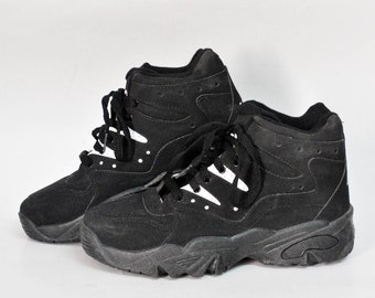 Black Chunky High-Top Sneakers | Vintage Style Athletic Shoes | Retro Streetwear Footwear size 39 uk 6 us 8