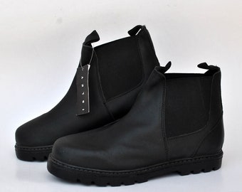 Botas Chelsea negras: botines minimalistas con suela dentada, botas clásicas sin cordones para uso diario, talla 36 UE, 3 RU, 5 EE. UU.