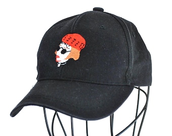 Black Embroidered Dad Hat | Minimal Face Embroidery Cap | Unisex Baseball Cap | Streetwear Hat | Adjustable Adult Cap