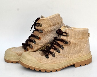 Vintage Canvas Hiking Boots Beige | Retro Outdoor Ankle Boots | Distressed Workwear Style Shoes size eu 40 uk 7 us 9
