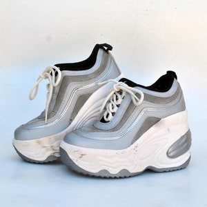 platform shoes vintage size eu 38 uk 5 us 7 sneakers silver platform boots cosplay shoes 90s platforms womens platform high fashion shoes