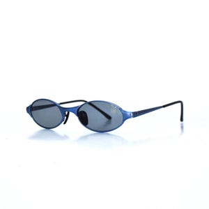Vintage Blue Oval Micro Sunglasses, Y2K Cyber Sunglasses With Black Lenses, 90s Matrix Style Futuristic Eyewear