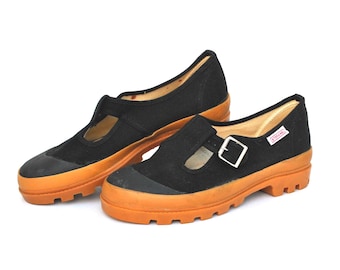 Black Mary Jane Shoes with Chunky Sole | Adult Size EU 37 | Retro Platform Buckle Shoes | 90s Style Lug Sole Flats size eu 40 us 9 uk 7