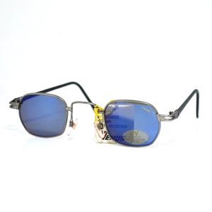 Y2K Blue Lens Sunglasses | Small Rectangular Metal Frame | 90s 2000s Style UV400 Eyewear | Unisex Festival Glasses