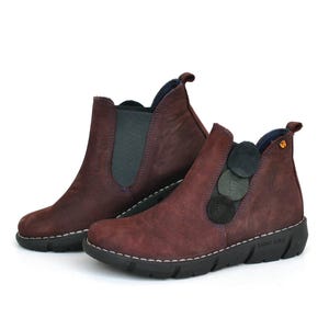 Bottines chelsea bordeaux | Bottes pour femmes à semelle légère, aspect daim à enfiler, avec élastique sur le côté Chaussures d'automne élégantes Taille UE 36 UE 3 US 5