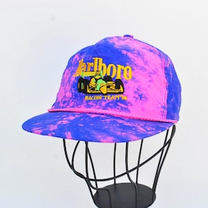 Marlboro Tie Dye Hat 90s acid bright colorful purple pink neon hat fluorescent unisex Rave y2k festival strapback hat sports gift retro