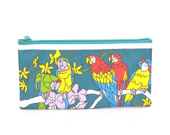 Colorful Parrot Print Zipper Pouch – Fabric Pencil Case / Cosmetic Pouch, Tropical Bird Design